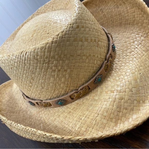 Fiesta Women’s Straw with Leather Band with Turquoise Beaded Cowboy Hat Sz XL - Picture 4 of 8